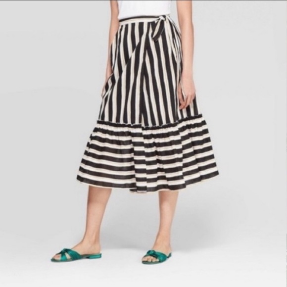 Striped Black, White & Yellow Wrap Skirt - Picture 1 of 5